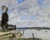 尤金 布丹 : Environs de Quillebeuf, Le Bac de la Mailleraye